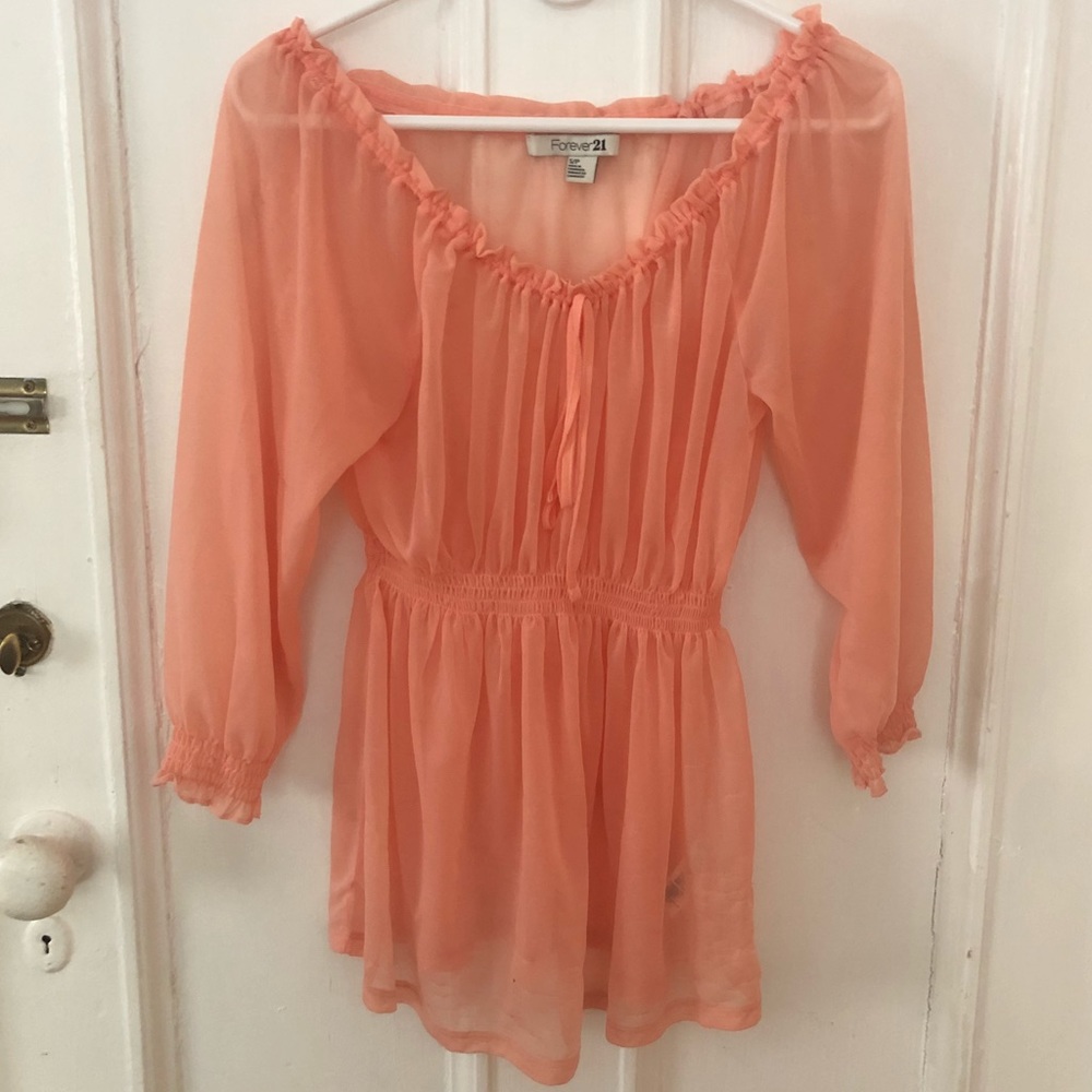 Peach Chiffon Cinched-Waist Tunic